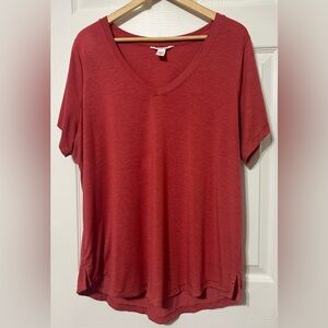 ATHLETA Women’s Rust Orange Breezy Scoop V-Neck Active Tee Top Size 1X
